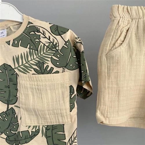 دو تیکه تیشرت شلوارک طرح برگ انجیری 1458