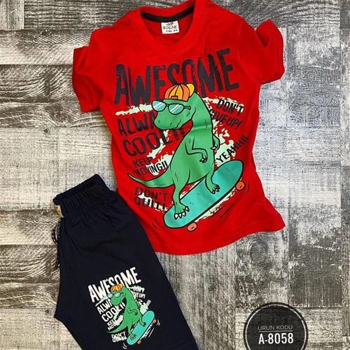 ست تیشرت شرتک طرح تمساح ترک 8058