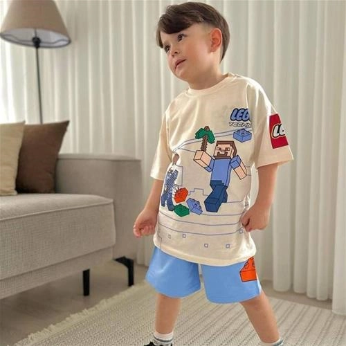 تیشرت شلوارک پسرانه ترک طرح لگو 3526