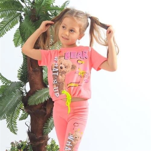 ست تیشرت شلوار کراپ ترک طرح خرس 4032